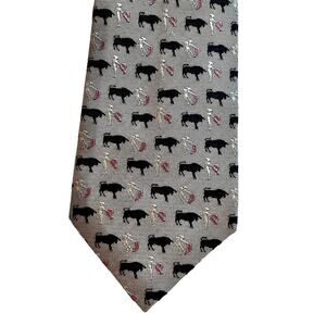Ginza Taya Silver and Black Bullfighter Embroidered 100% Silk Skinny Tie